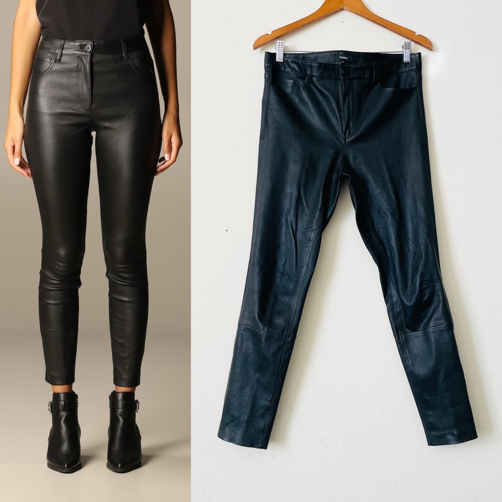 Theory SIZE 10 Bristol 100% lamb leather black skinny pants